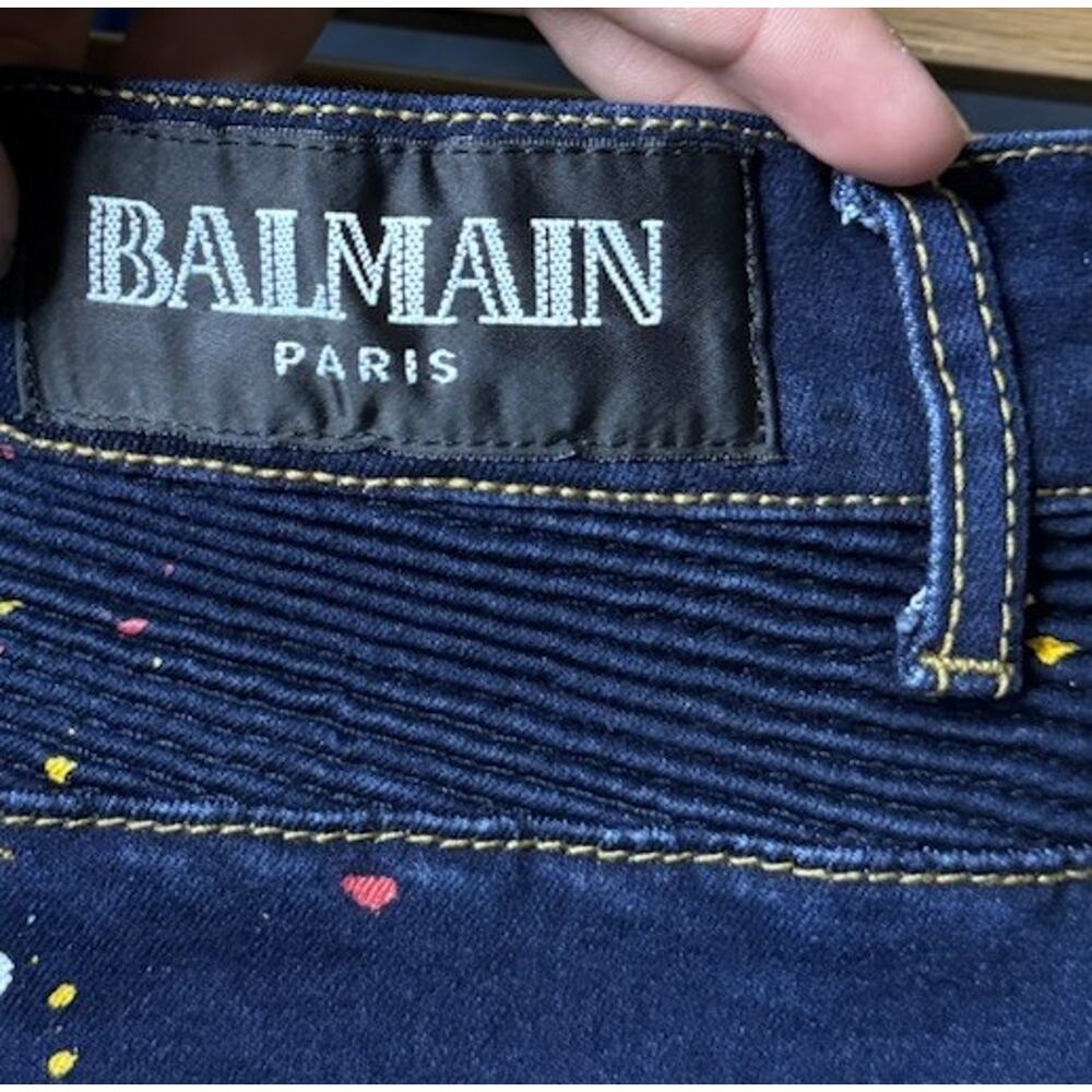 Balmain Paris Biker Moto Jeans Ribbed Panel Paint 42x31 ( BROKEN ZIPPER) - Picture 8 of 11
